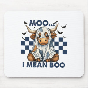 Tapis De Souris Retro Moo I signifie Boo Blue Denim Funny Hallowee