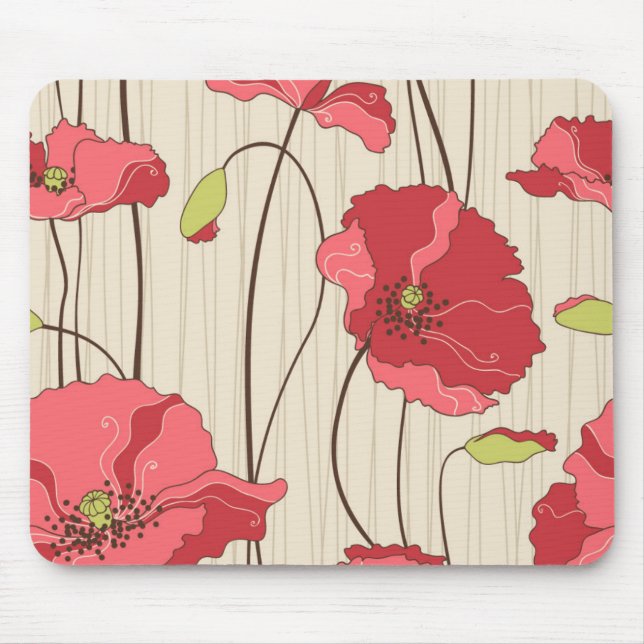 Tapis De Souris Rétro motif de pavots (Devant)