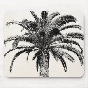 Tapis De Souris Rétro palmier tropical d'île en noir et blanc