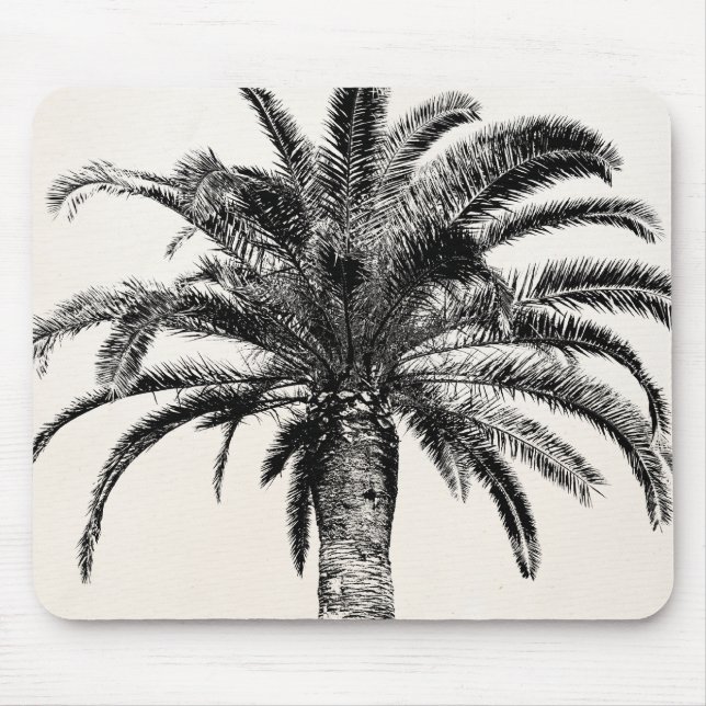 Tapis De Souris Rétro palmier tropical d'île en noir et blanc (Devant)