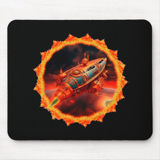 Tapis De Souris Retro Steampunk Moon Rocket (Devant)