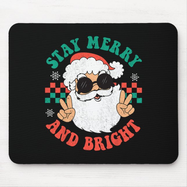 Tapis De Souris Retro Super Noël Joyeux Restez lumineux Hippie Sa (Devant)
