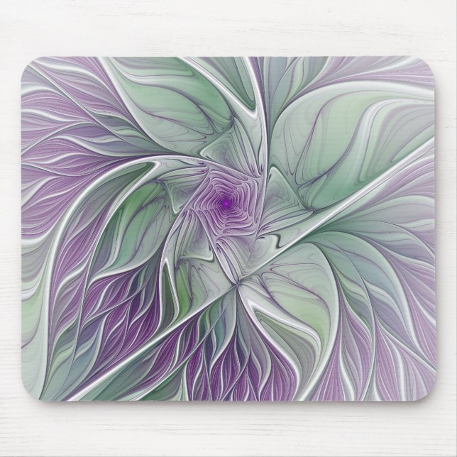 Tapis De Souris Rêve de fleurs, Abstrait violet vert Fractal Art (Devant)