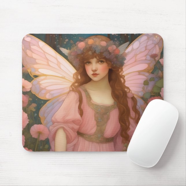 Tapis De Souris Rêves Enchanteurs : Un Portrait De Fée Rose Whimsi (Avec souris)