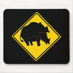 TAPIS DE SOURIS RHINOCÉROS CROISANT LE PANNEAU ROUTIER