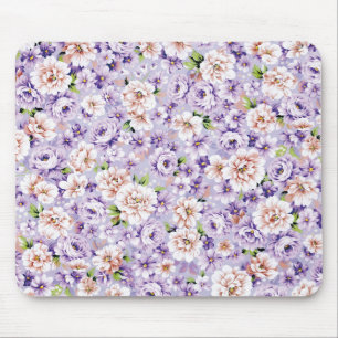 Tapis De Souris Riche motif floral avec fleurs violettes et roses