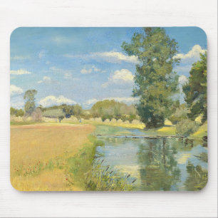Tapis De Souris Rivière à travers un paysage de récolte, été