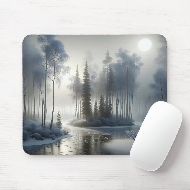 Tapis De Souris Rivière Gelée Avec Arbres Gelés (Avec souris)