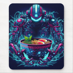 Tapis De Souris Robot Cyberpunk Futuriste Neon Nourriture Ramen