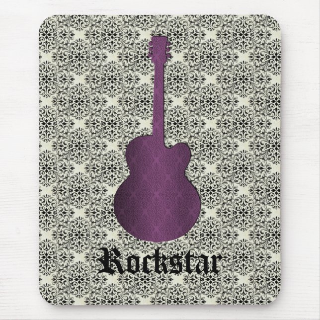 Tapis De Souris Rockstar Damask Guitare Mousepad, Violet (Devant)