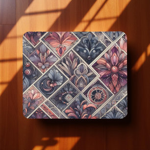 Tapis De Souris Romance foncée Bourgogne Art Déco Floral Été