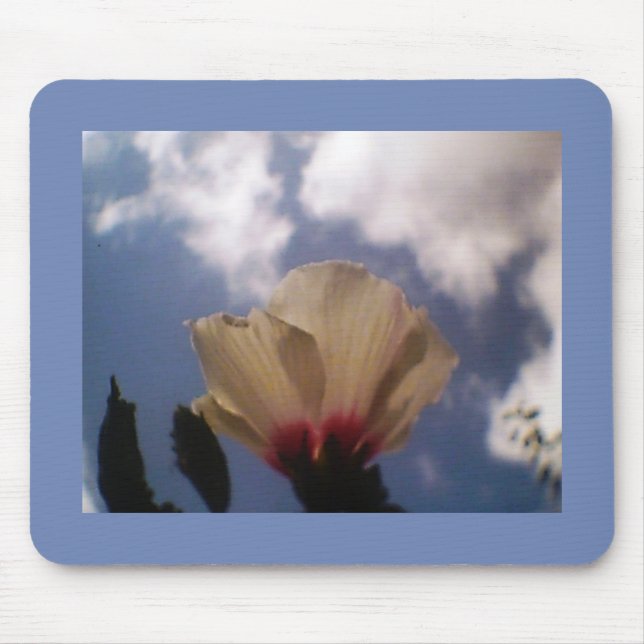 Tapis De Souris Rose blanche dans le ciel bleu (Devant)