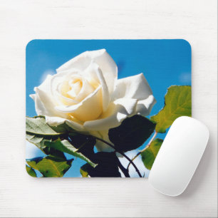 Tapis De Souris Rose blanche sous ciel bleu