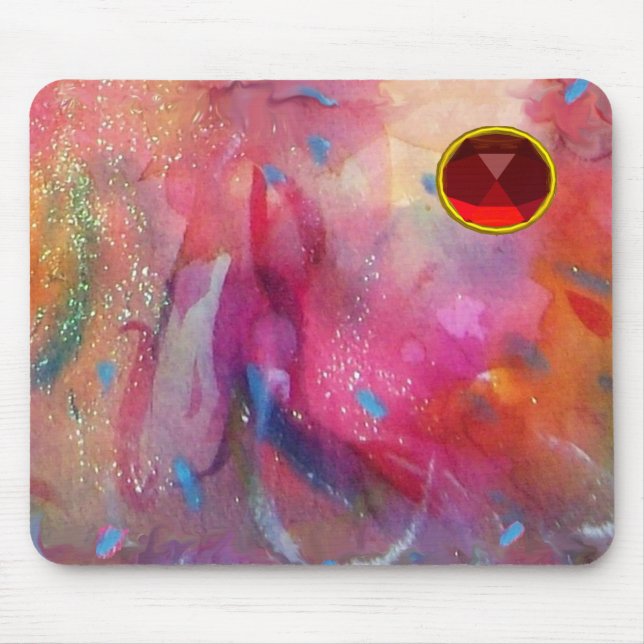 Tapis De Souris ROSE BLEUE ROUGE ABSTRAIT WATERCOULEUR Gemstone Ru (Devant)