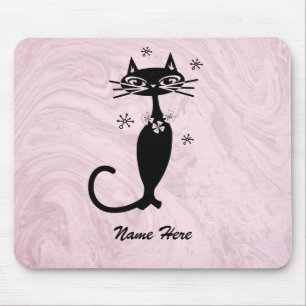 Tapis de souris Rose Chat Noir Atomique Rétro