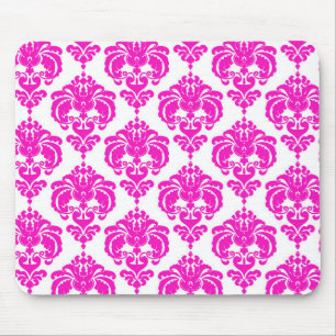 Tapis De Souris Rose Chaud Blanc Damas Chic Élégant Moderne Motif