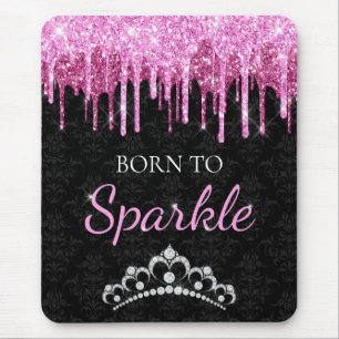 Tapis De Souris Rose Chaude Glamour Paillettes Qui Ruissellent Née