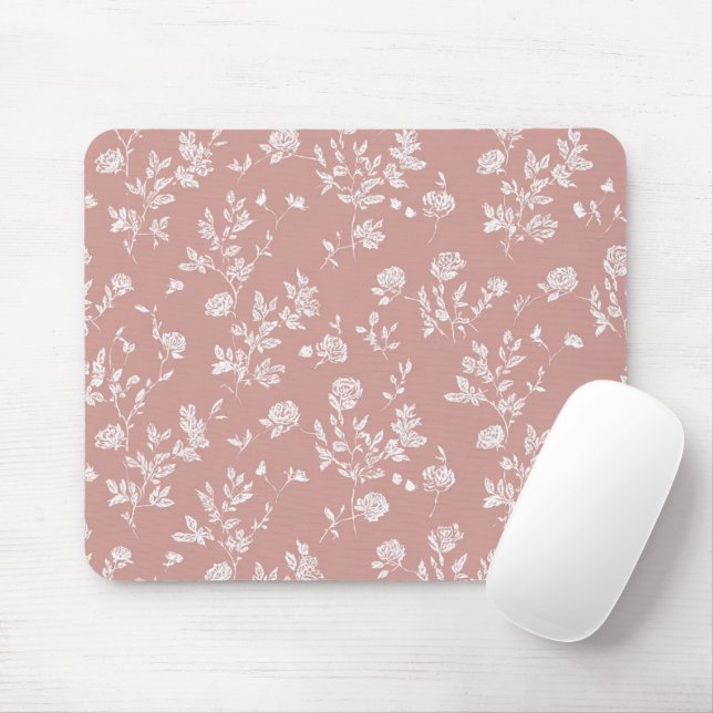 Tapis De Souris Rose chic fleurs roses blanches (Avec souris)