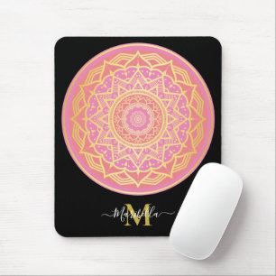 Tapis De Souris Rose clair, rose et or Boho Mandala