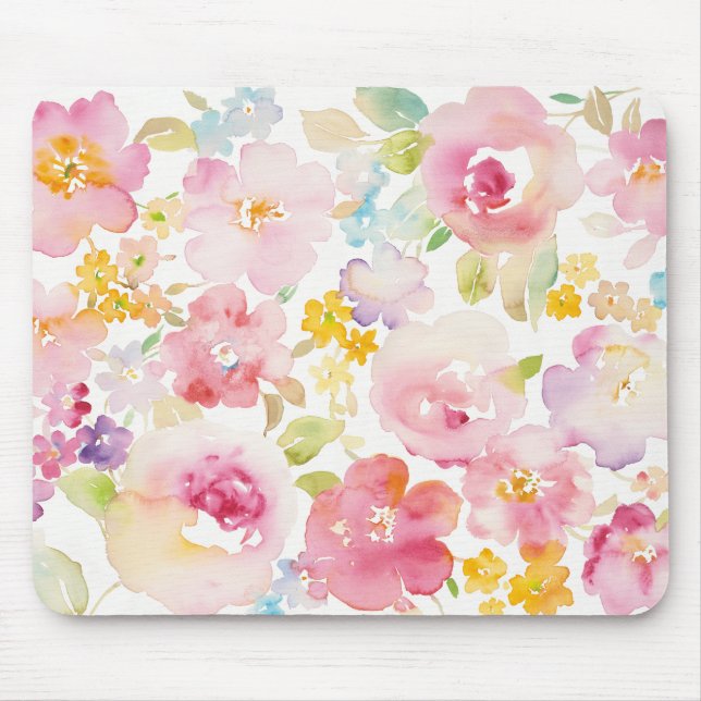Tapis De Souris Rose d'aquarelle du milieu de l'été | floral (Devant)