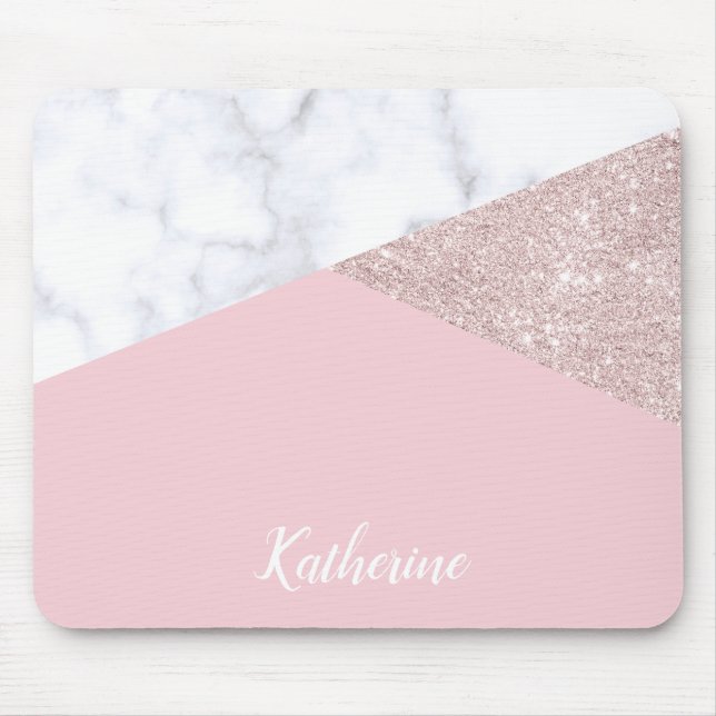 Tapis De Souris Rose de marbre blanc de parties scintillantes (Devant)