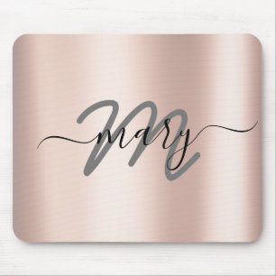 Tapis De Souris Rose de vidage Nom minimal Monogramme Gris