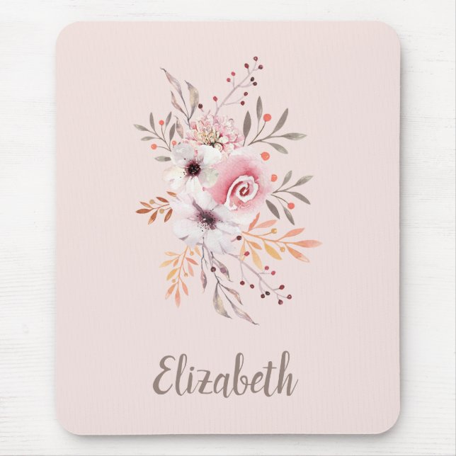 Tapis De Souris Rose en pastel, bouquet floral de rose - (Devant)