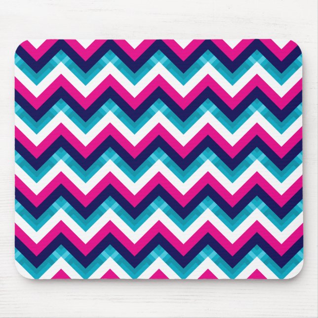 Tapis De Souris Rose et motif géométrique bleu de Chevron (Devant)