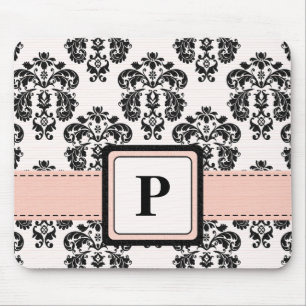 Tapis de souris rose et noir de monogramme de