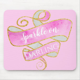 Tapis De Souris Rose Féminin Rose Paillettes Dorées Étincelle, Ché