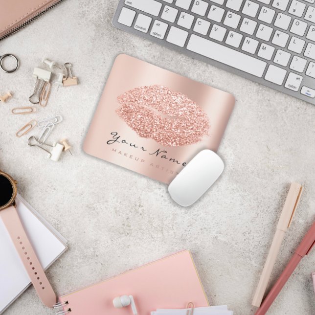 Tapis De Souris Rose Gold Blush Parties scintillant Nom de maquill (Rose Gold Blush Glitter Name Makeup Lips Kiss Mouse Pad)