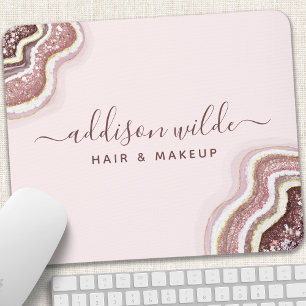 Tapis De Souris Rose Gold Blush Rose Pailleté Géode d'Agate