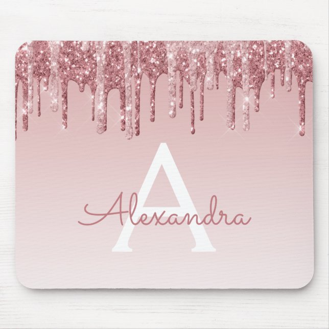 Tapis De Souris Rose Gold Drives Parties scintillant rose Monogram (Devant)