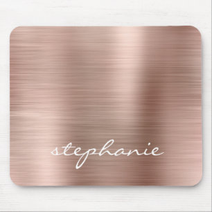 Tapis De Souris Rose Gold Faux Métal Brossé Personnalisé
