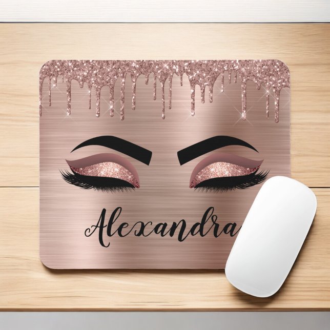 Tapis De Souris Rose Gold Glitter Sparkle Eyelashes Monogram (Créateur téléchargé)