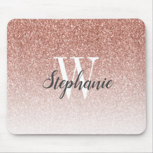 Tapis De Souris Rose Gold Luxe Ombré Faux Paillettes Monogramme