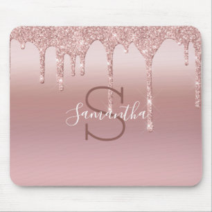 Tapis De Souris Rose Gold Monogramme Paillettes Goutte Fard Rose T