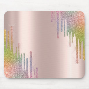 Tapis De Souris Rose Gold Paillettes Arc-en-Ciel Moderne