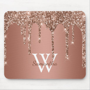 Tapis De Souris Rose Gold Paillettes Étincelle Goutte Monogramme N