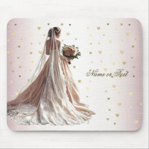 Tapis De Souris Rose Mariée d'hiver Mariée Golden Shiny Heart Part