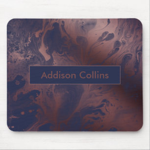 Tapis De Souris Rose moderne Gras Gold & Navy Blue Marbled Name