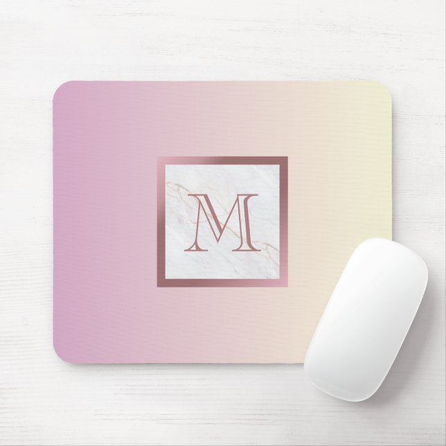 Tapis De Souris Rose or Monogramme marbre rose dégradé (Avec souris)