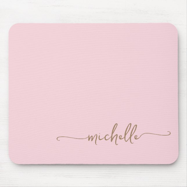Tapis De Souris Rose Pâle Féminin et Monogramme Doré (Devant)
