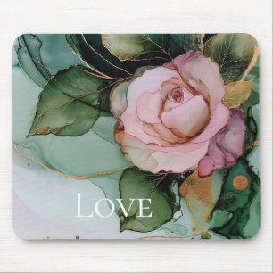 Tapis De Souris Rose romantique rose or floral amour