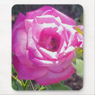 Tapis De Souris Rose rose avec une feuille de souris d'abeilles