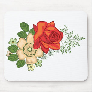 Tapis De Souris Rose Rouge et Pâquerettes