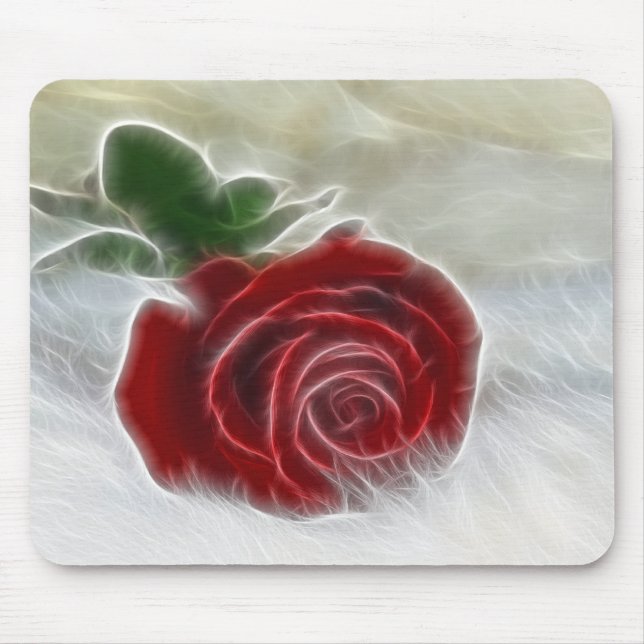 Tapis De Souris Rose rouge fractale sur fourrure (Devant)