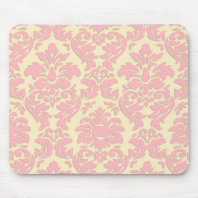 Tapis De Souris Rose sur la damassé crème Mousepad (Devant)
