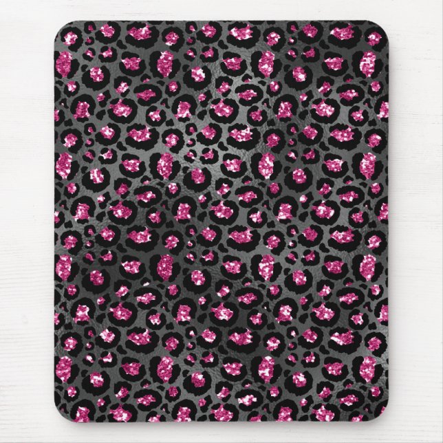 Tapis De Souris Rose vif et imprimé animal glamour noir (Devant)