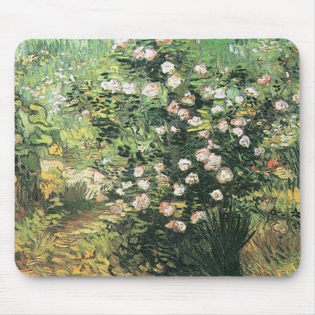 Tapis De Souris Rosebush in Blossom par Vincent van Gogh (Devant)